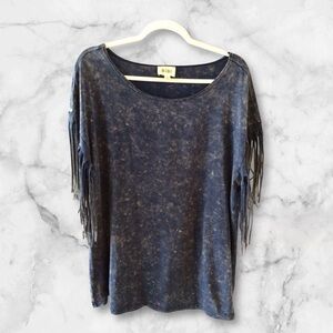 Bibi XL Denim color top fringe sleeves